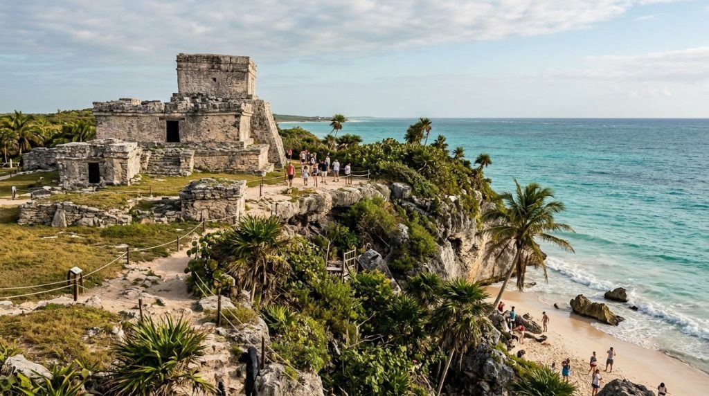 Ancient clifftop ruins overlooking the Caribbean Sea in Tulum