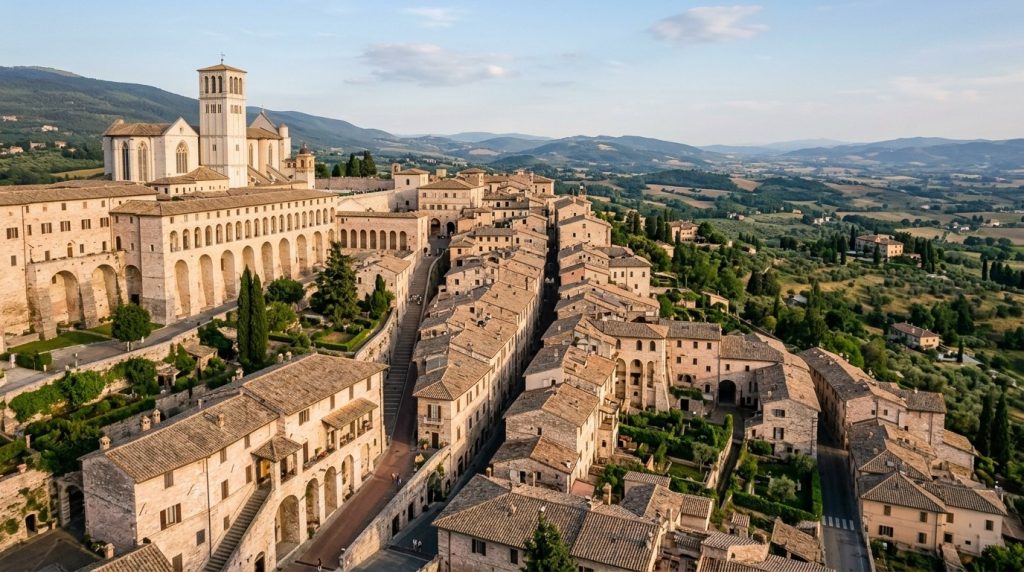 The hilltop town of Assisi and its basilica in Umbria