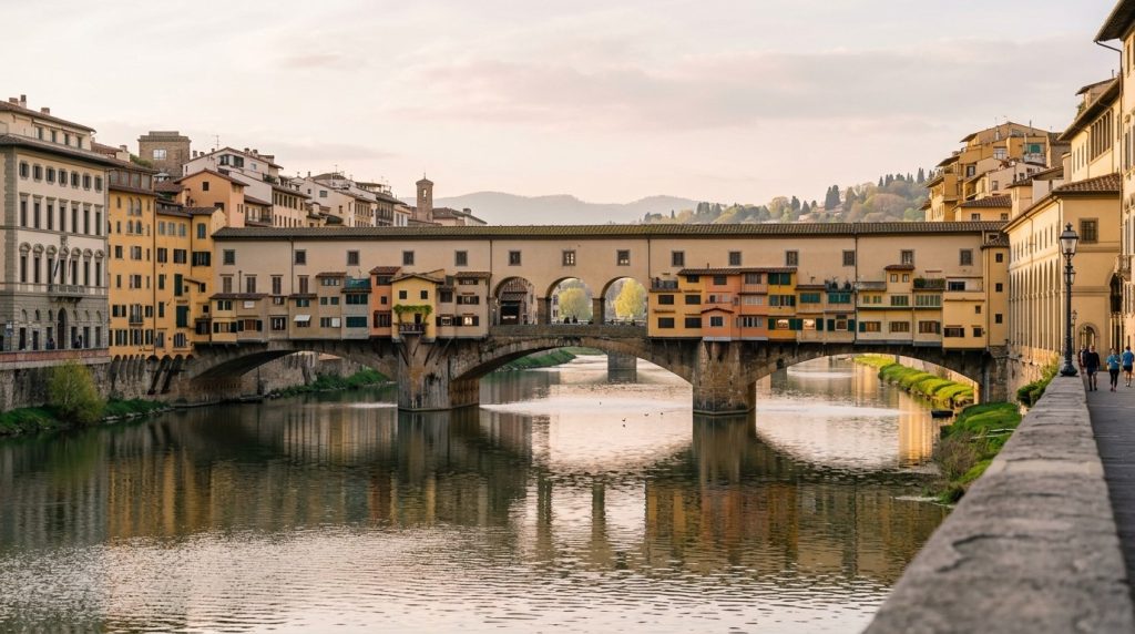 The Ponte Vecchio bridge over the Arno River in Florence