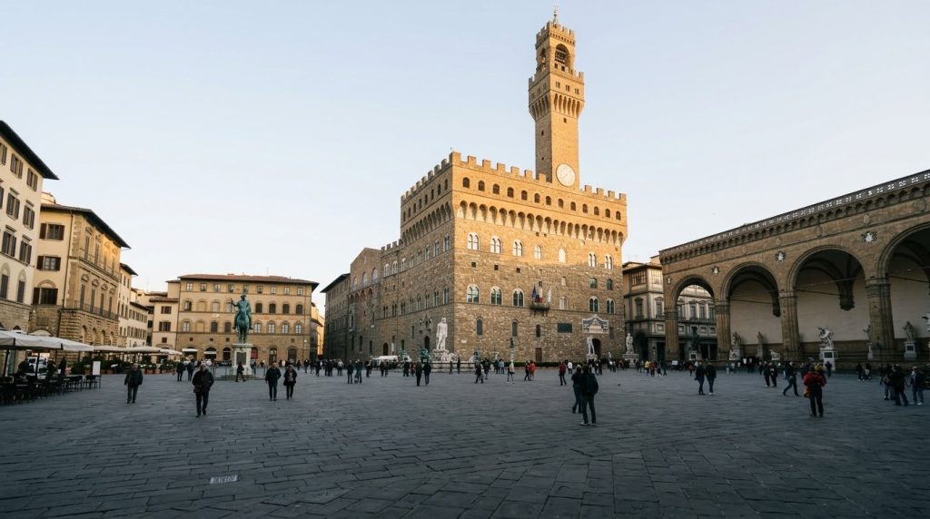 Piazza della Signoria with the Palazzo Vecchio tower in Florence