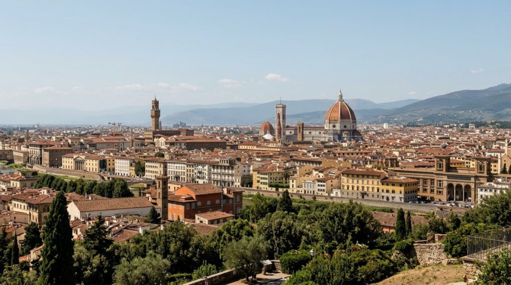 The Duomo's dome rising above the rooftops of Florence