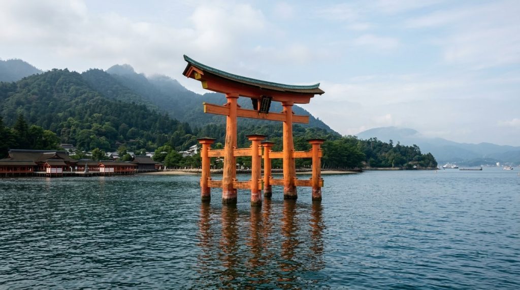 The floating torii gate of Itsukushima Shrine on Miyajima island