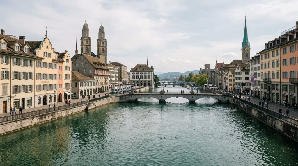 Zurich's old town along the banks of the Limmat River