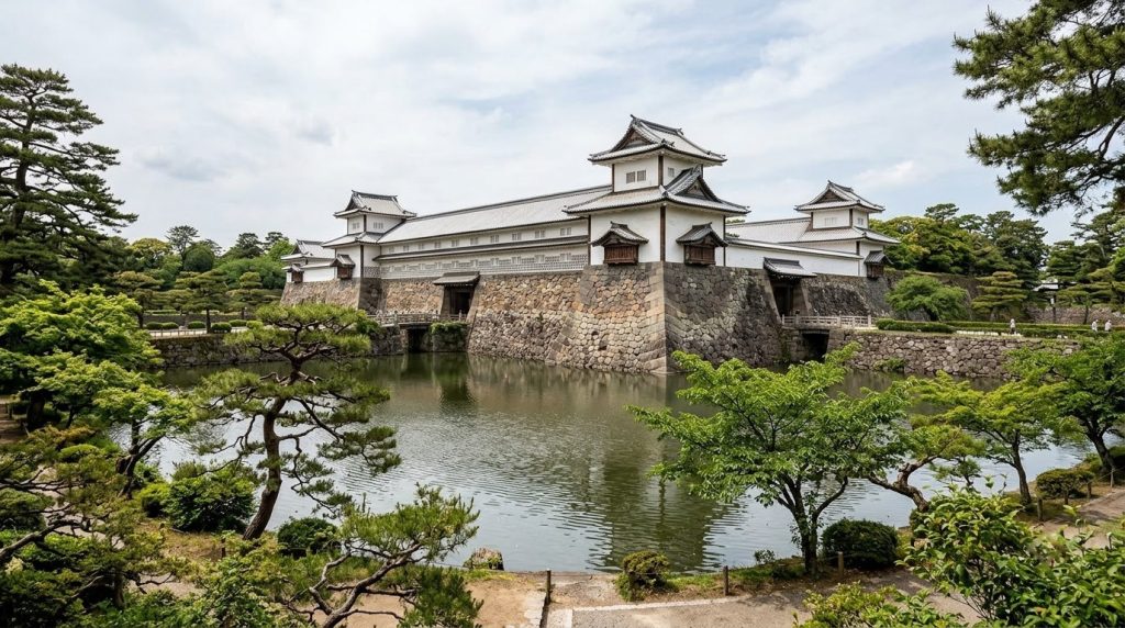 Reconstructed turrets and stone walls at Kanazawa Castle Park