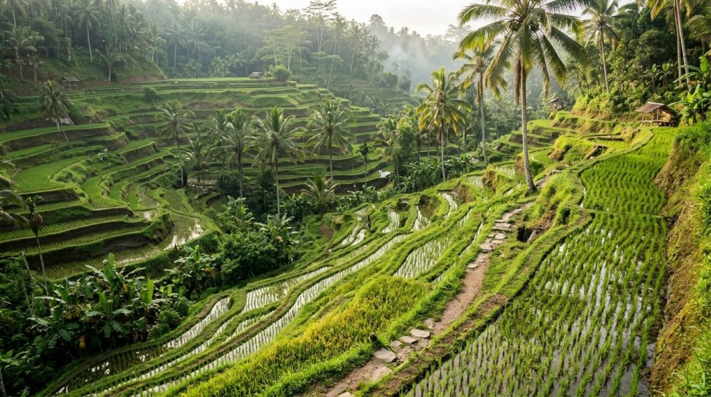 Terraced green rice paddies at Tegalalang near Ubud, Bali