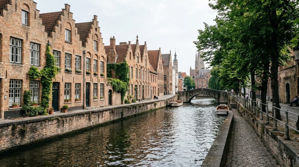 A canal lined with historic houses in the Markt area of Bruges