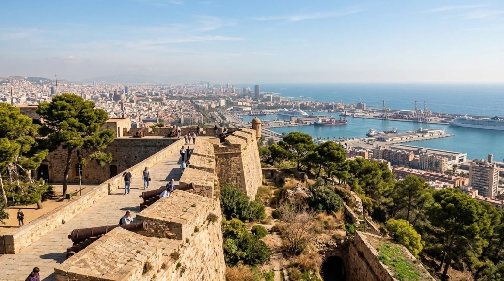 A hilltop fortress overlooking Barcelona from Montjuic hill