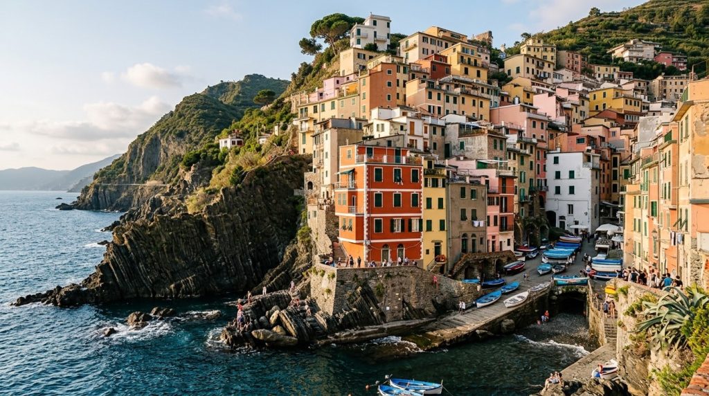 Colorful cliffside houses of Riomaggiore village in the Cinque Terre