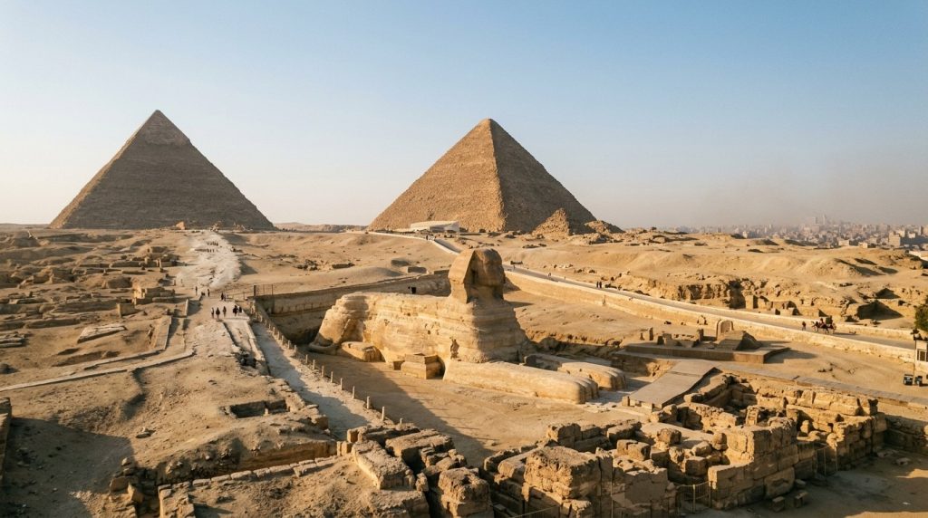 The Pyramids of Giza and the Sphinx near Cairo, Egypt