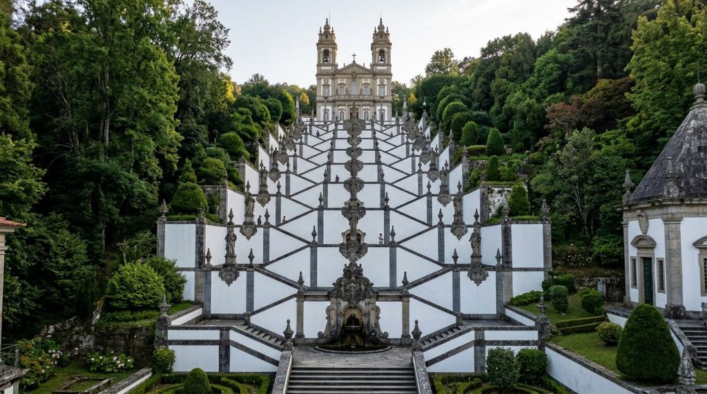 The zigzagging staircase leading to the Bom Jesus do Monte sanctuary near Braga