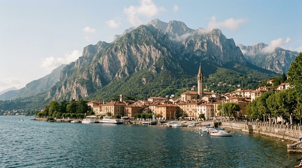 Lecco waterfront on the southern shore of Lake Como, Italy