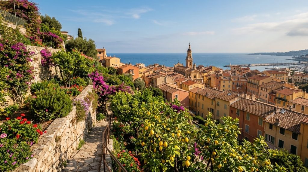 Lemon garden overlooking the old town rooftops of Menton