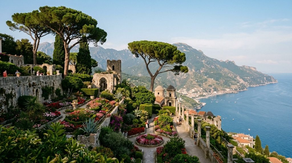Garden terrace overlooking the sea at Villa Rufolo, Ravello