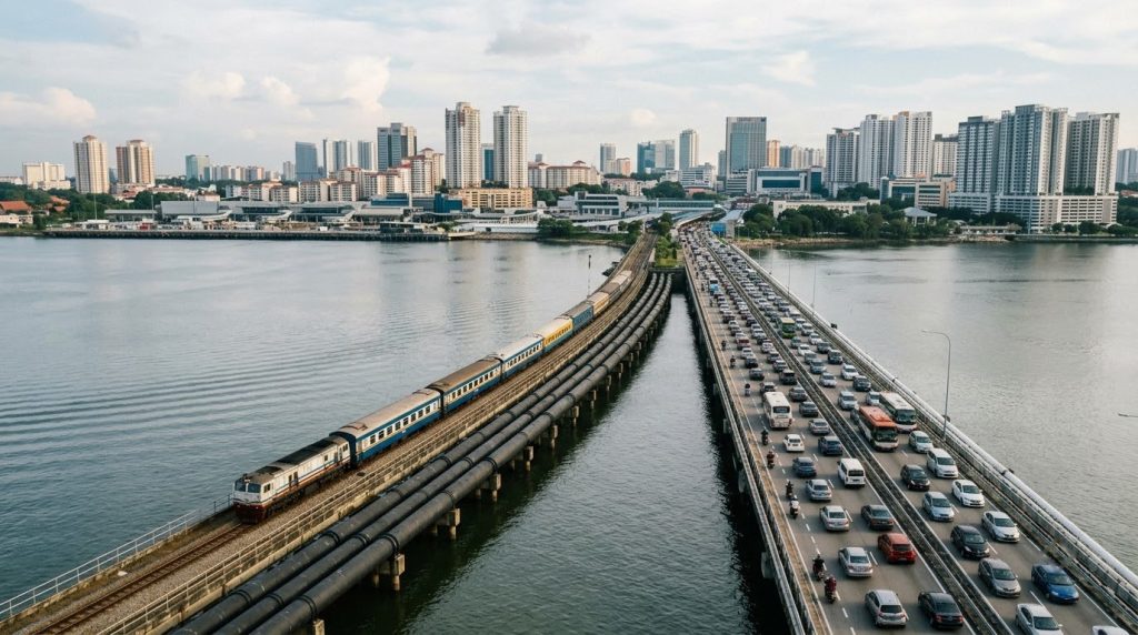 Cross-border train on the causeway between Malaysia and Singapore