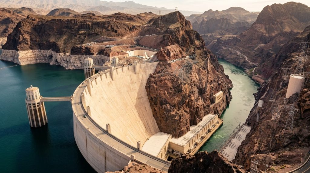 Hoover Dam spanning the Colorado River canyon near Las Vegas
