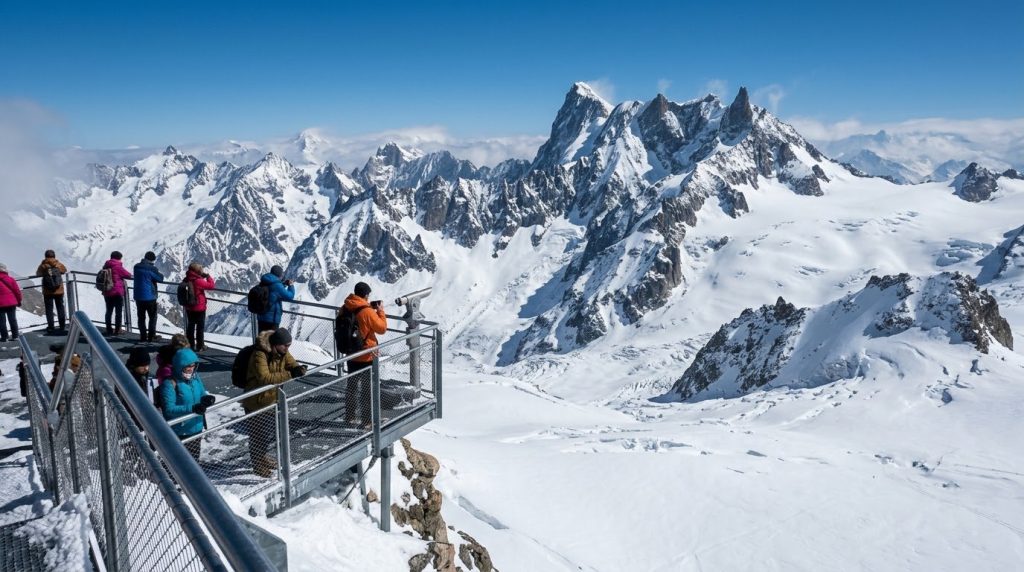 Snow-covered peaks seen from the Jungfraujoch observation deck