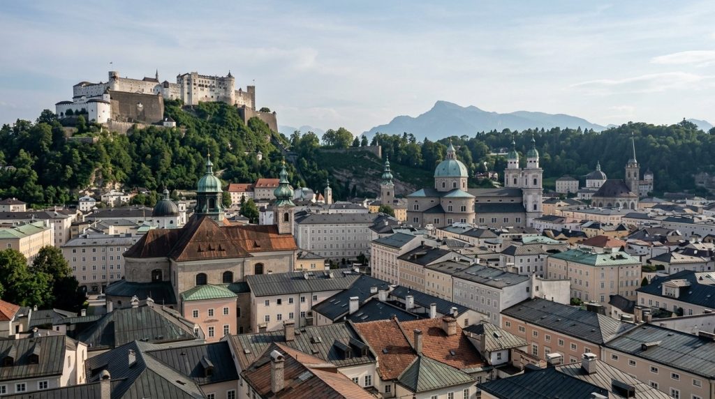 Hohensalzburg Fortress above the old town of Salzburg, Austria