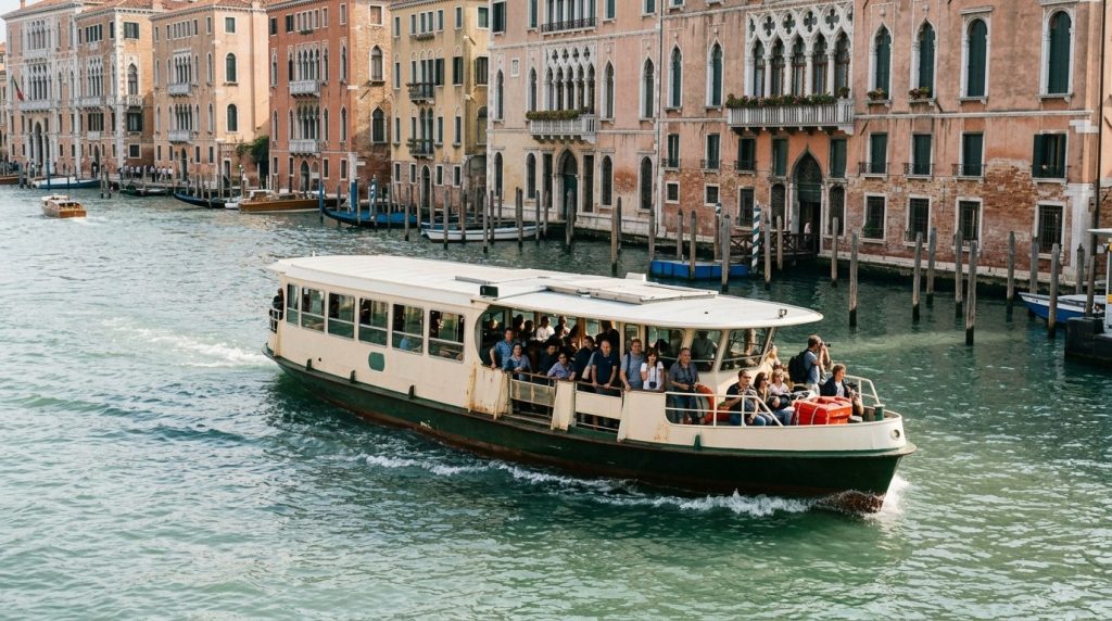 Vaporetto water bus on the Grand Canal in Venice, Italy