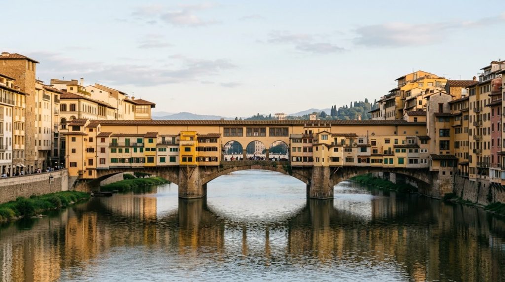 Ponte Vecchio bridge spanning the Arno River in Florence, Italy