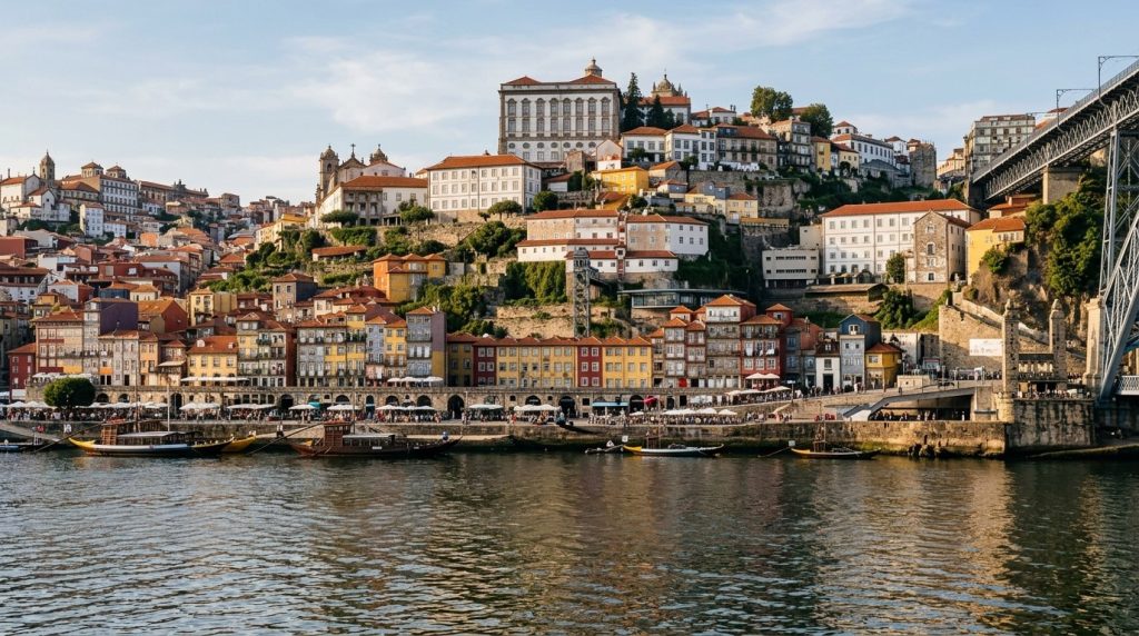 Colorful riverside houses along the Ribeira district in Porto