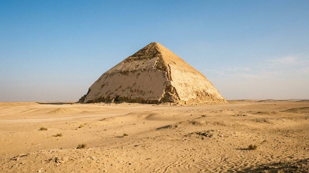 The Bent Pyramid standing in the desert at Dahshur, Egypt
