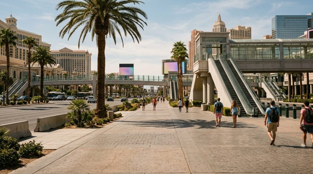Calm daytime sidewalk along the Las Vegas Strip