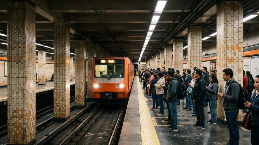 Passengers waiting on a Metro platform in Mexico City