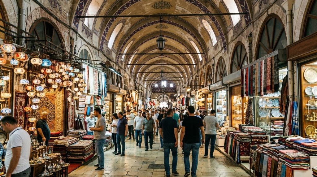 Covered arcade with market stalls inside the Grand Bazaar, Istanbul
