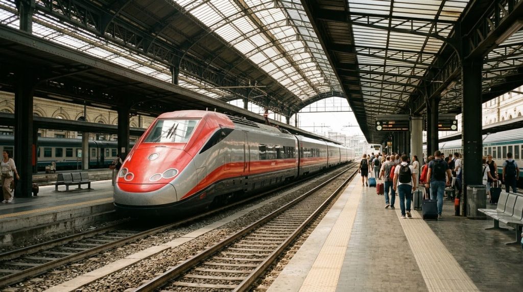 High-speed train waiting at Florence's main train station