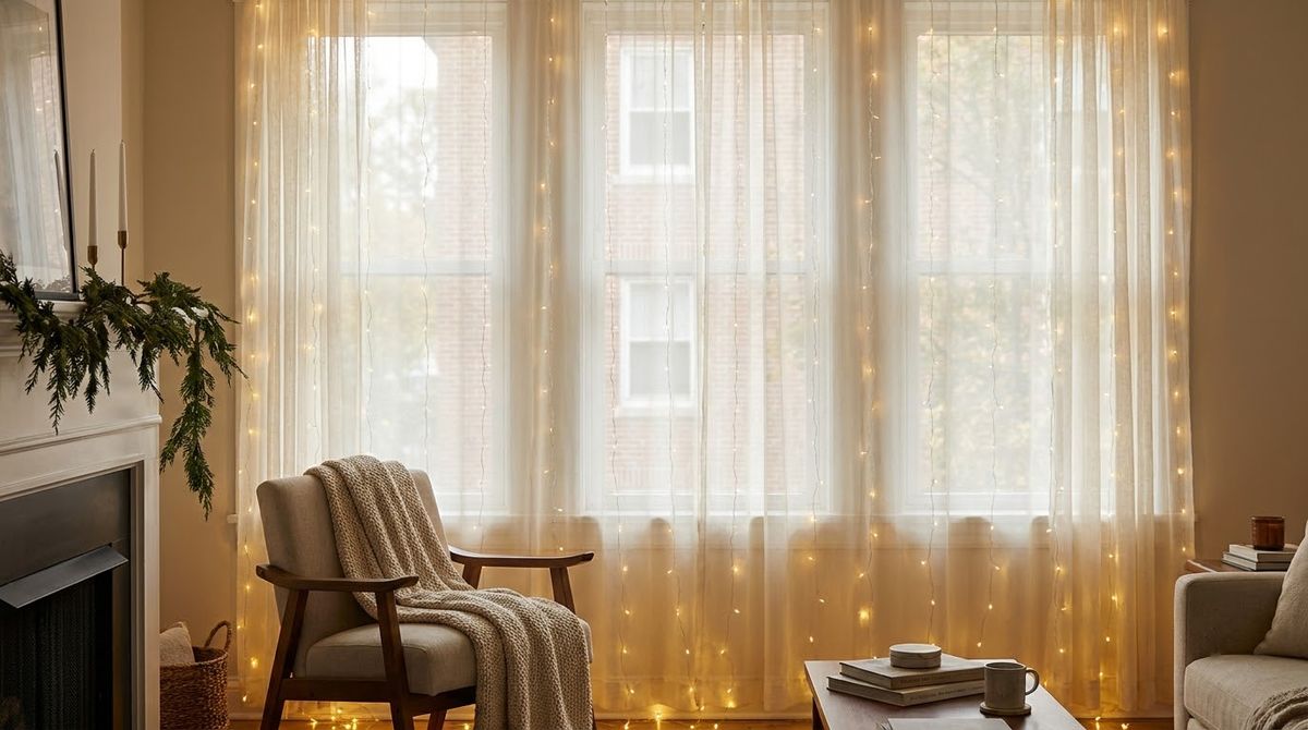 Hang Curtain Lights on the Window: christmas decor ideas idea