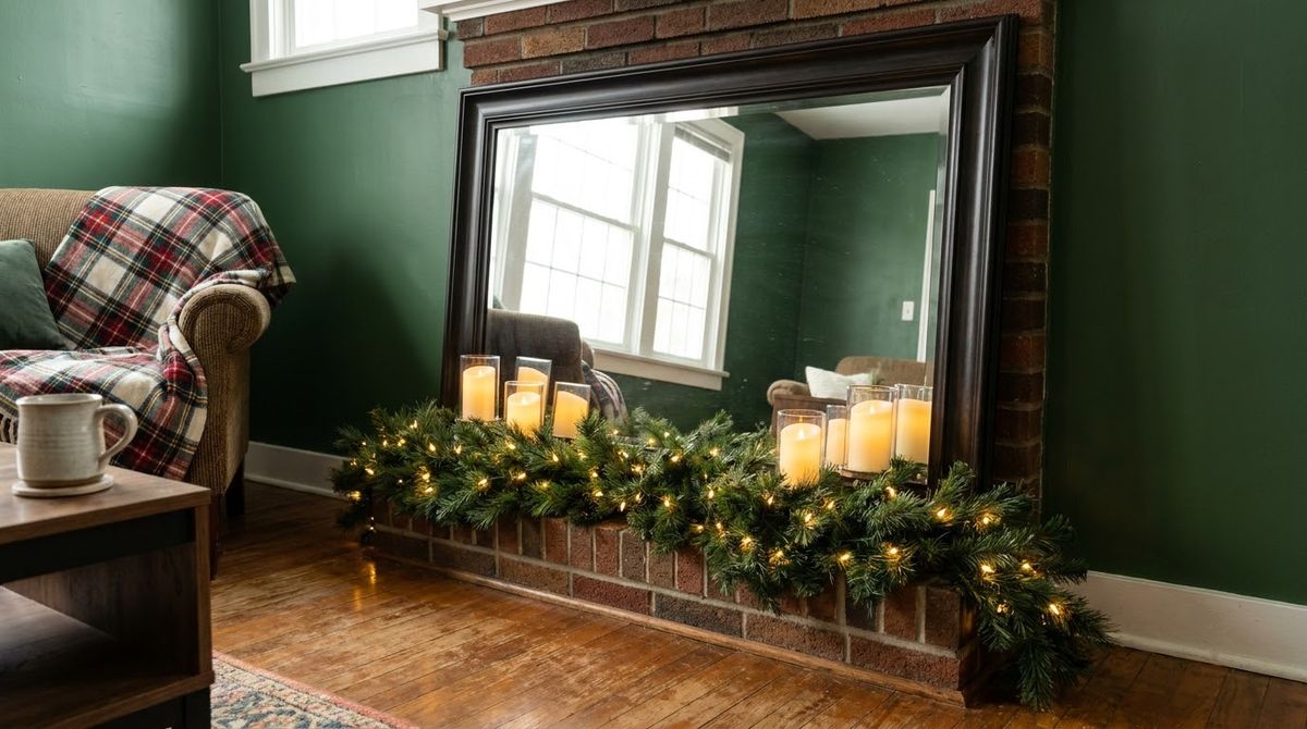 Lean a Mirror Behind the Garland: christmas decor ideas idea