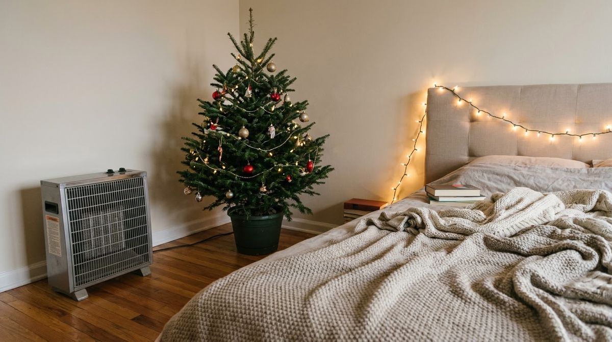 Keep Greenery and Lights Away From Heat: christmas bedroom decor idea