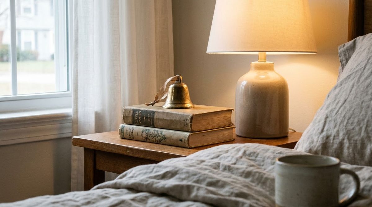 Book Stack With an Ornament: christmas bedroom decor idea