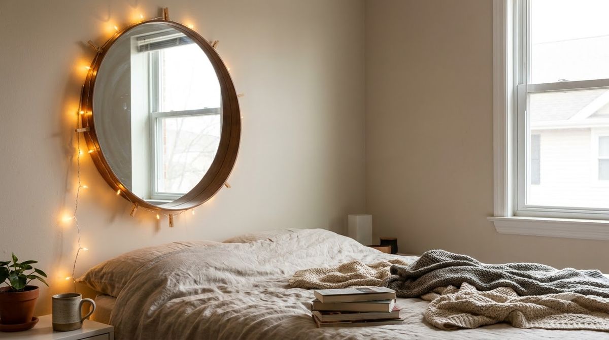 Outline a Mirror With Lights: christmas bedroom decor idea