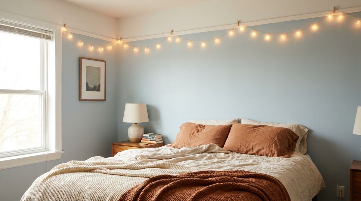 Lights Along the Ceiling Line: christmas bedroom decor idea