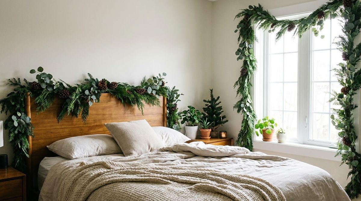 Greenery and Garland Ideas: christmas bedroom decor