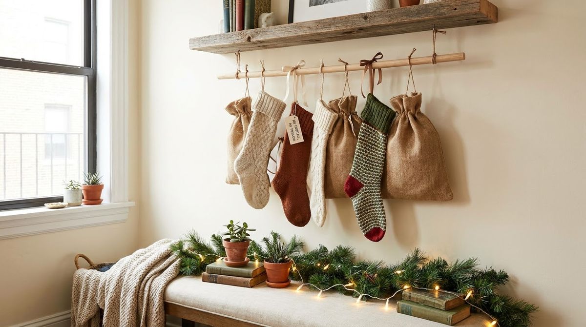 Stockings Without a Fireplace Hook: christmas mantel decor