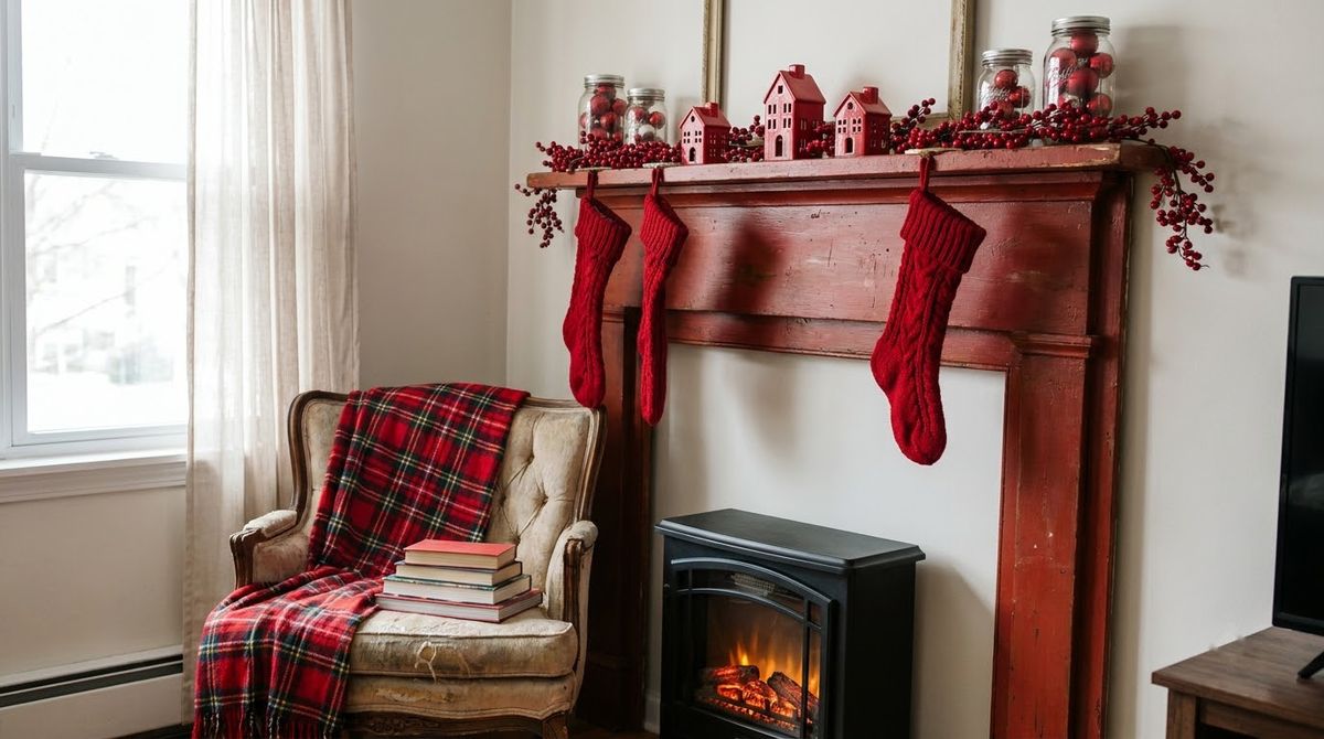 Red Mantel and Stocking Ideas Red Mantel and Stocking Ideas