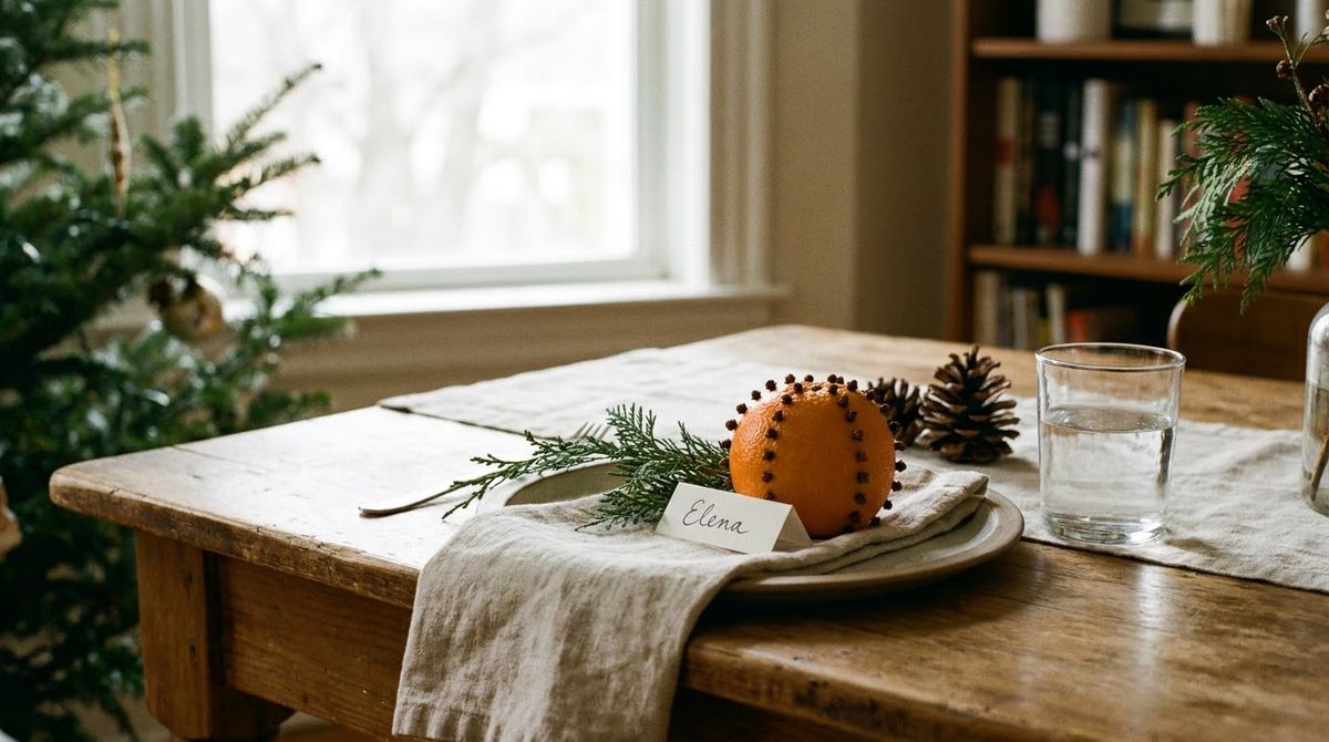 Citrus and Clove Place Cards: christmas table decor idea