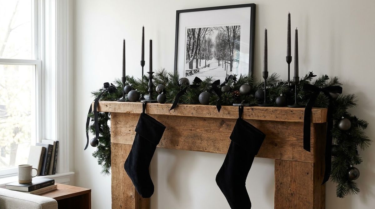 Black Christmas Decorations for the Mantel