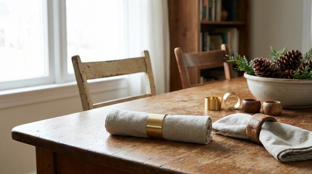 Napkin Rings in Wood or Gold: christmas table decor idea