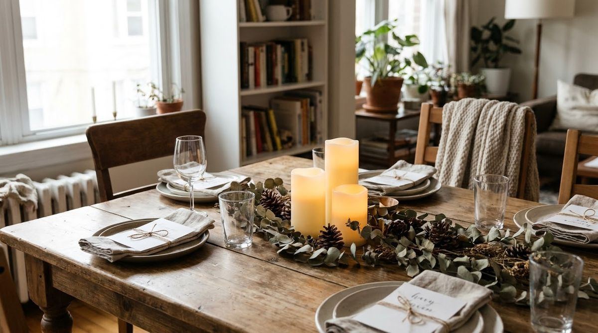 Flameless Pillar Trio: christmas table decor idea