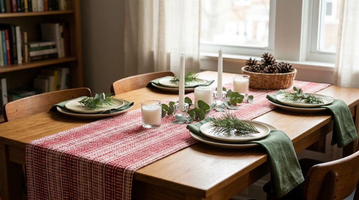 Red-and-White Holiday Runner: christmas table decor idea
