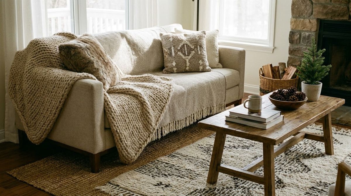 Throws, Pillows and Rugs: Layer Three Textures Throws, Pillows and Rugs: Layer Three Textures