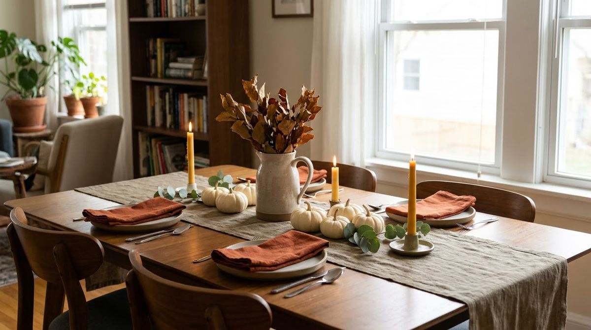 Linens: A Plain Runner and Solid Napkins Linens: A Plain Runner and Solid Napkins