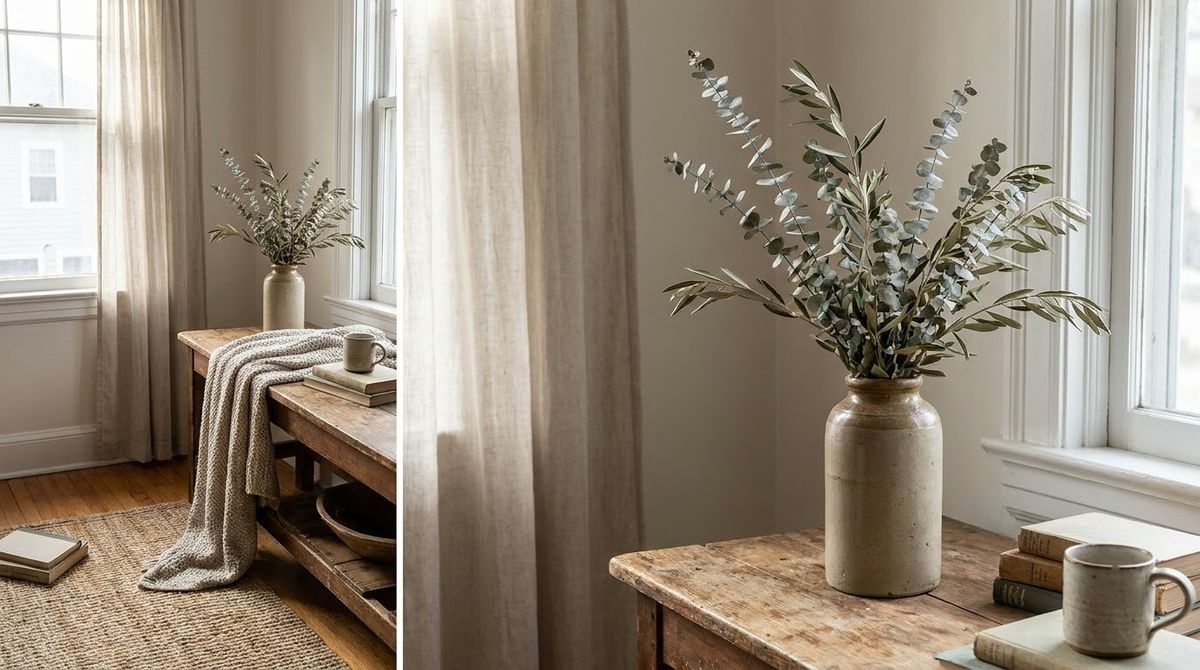 Dried Eucalyptus or Olive Branches in a Tall Vase: modern christmas decor idea