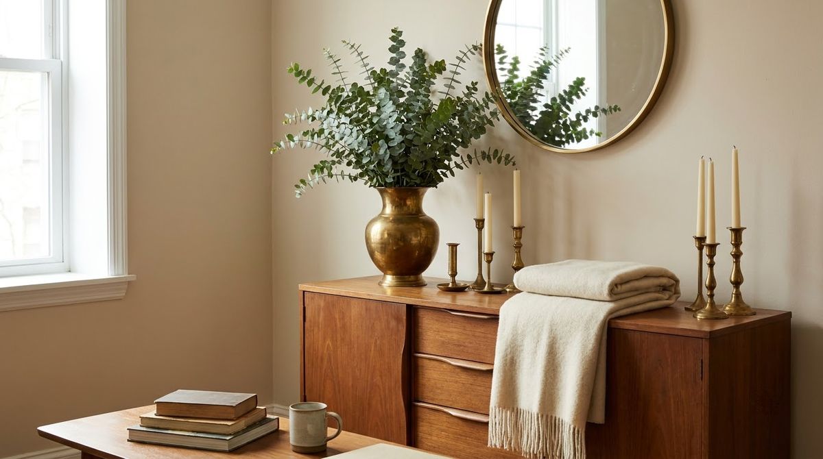 Brass, Cream and Eucalyptus: modern christmas decor idea
