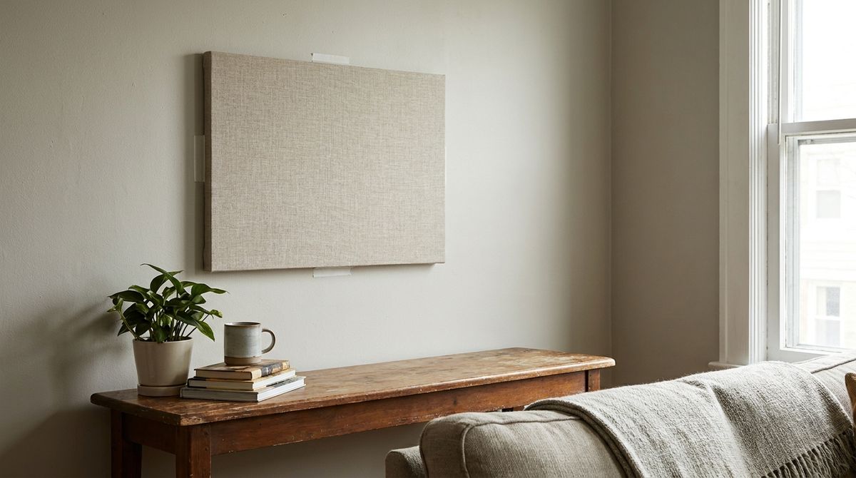 Fabric-Covered Foam Board Panel: dorm wall decor idea Fabric-Covered Foam Board Panel: dorm wall decor idea
