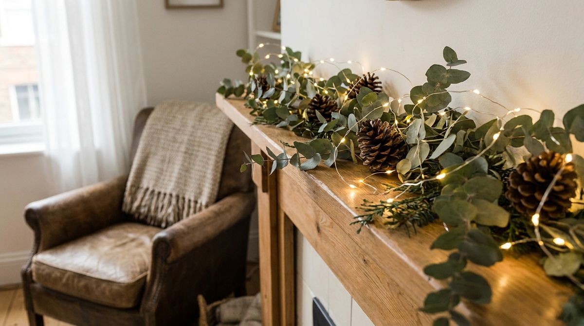 Warm White Fairy Lights Through the Greenery: boho christmas decor idea Warm White Fairy Lights Through the Greenery: boho christmas decor idea