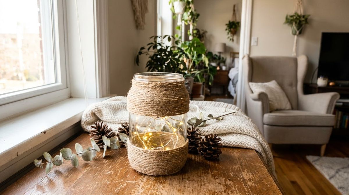 Jute-Wrapped Vase or Jar: boho christmas decor idea Jute-Wrapped Vase or Jar: boho christmas decor idea
